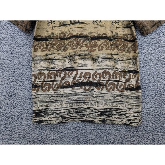 Y2K No Boundaries Hawaiian Button Up Shirt Mens S Tiki Boho Beachy Artsy Brown - Picture 6 of 12